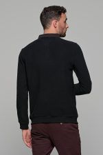 Μαύρη ανδρική μακρυμάνικη βελουτέ μπλούζα πόλο MS με κουμπιά - Image 5