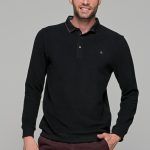 Μαύρη ανδρική μακρυμάνικη βελουτέ μπλούζα πόλο MS με κουμπιά