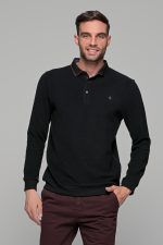Μαύρη ανδρική μακρυμάνικη βελουτέ μπλούζα πόλο MS με κουμπιά