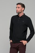 Μαύρη ανδρική μακρυμάνικη βελουτέ μπλούζα πόλο MS με κουμπιά - Image 3