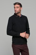 Μαύρη ανδρική μακρυμάνικη βελουτέ μπλούζα πόλο MS με κουμπιά - Image 4