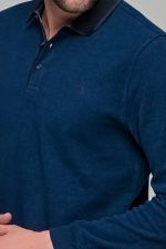 Μπλε ανδρική μακρυμάνικη βελουτέ μπλούζα πόλο MS με κουμπιά - Image 2