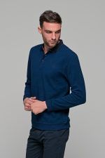 Μπλε ανδρική μακρυμάνικη βελουτέ μπλούζα πόλο MS με κουμπιά - Image 4