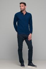 Μπλε ανδρική μακρυμάνικη βελουτέ μπλούζα πόλο MS με κουμπιά - Image 6