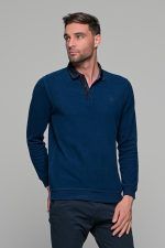 Μπλε ανδρική μακρυμάνικη βελουτέ μπλούζα πόλο MS με κουμπιά