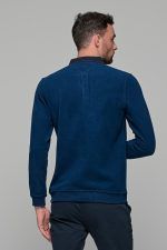 Μπλε ανδρική μακρυμάνικη βελουτέ μπλούζα πόλο MS με κουμπιά - Image 5