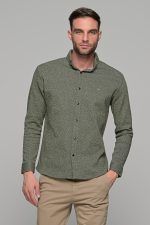 Σπορ λαδί ανδρικό πουκάμισο με λεπτομέρεια στην ύφανση  – Regular fit - Image 3