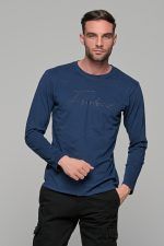 Μπλε ανδρική μακρυμάνικη μπλούζα με στάμπα Freeland στο στήθος