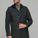 Ανδρικό γκρι ανθρακί ημίπαλτο μάλλινο με αποσπώμενη κουκούλα - Regular fit