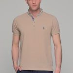 Ανδρικό μπεζ μπλουζάκι με μάο γιακά και δίχρωμη πλέξη