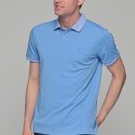 Σιέλ πόλο ανδρικό μπλουζάκι  MS με κοντό μανίκι και τσέπη στο στήθος – Slim Fit