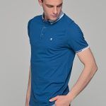 Μπλε indigo πόλο ανδρικό μπλουζάκι MS με κοντό μανίκι και λευκές λεπτομέρειες – Slim Fit