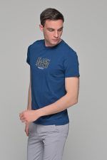 Μπλε ανδρικό κοντομάνικο T-SHIRT με στάμπα "Black Stone" - Image 5