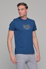 Μπλε ανδρικό κοντομάνικο T-SHIRT με στάμπα "Black Stone" - Image 3