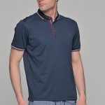 Σκούρο μπλε πόλο ανδρικό μπλουζάκι  MS με κοντό μανίκι και μπορντό λεπτομέρειες – Slim Fit
