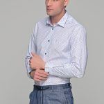 Ανδρικό λευκό πουκάμισο με print μπλε μικροσχέδιο – Slim Fit