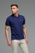 Ανδρικό μονόχρωμο πόλο μπλουζάκι Μπλε Navy- Classic Fit - Image 3
