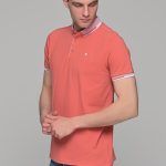 Πορτοκαλί πόλο ανδρικό μπλουζάκι MS με κοντό μανίκι και λευκές λεπτομέρειες – Slim Fit