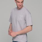 Oversized ανδρικό t-shirt γκρι με στάμπα στην πλάτη