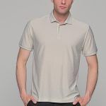 Ανδρικό πόλο μπλουζάκι μπεζ SW με σχέδιο στην ύφανση – Slim Fit