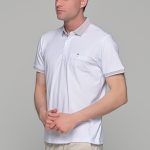 Λευκό πόλο ανδρικό μπλουζάκι  MS με κοντό μανίκι και τσέπη στο στήθος – Slim Fit
