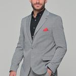 Καλοκαιρινό ανδρικό σακάκι γκρι με δίχρωμη πλέξη MRC - slim fit