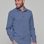 Ανδρικό μπλε indigo πουκάμισο με print γκρι και λευκό μικροσχέδιο – Slim Fit