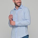 Ανδρικό γαλάζιο πουκάμισο με print μπλε μικροσχέδιο – Slim Fit