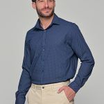 Ανδρικό navy μπλε πουκάμισο με print γαλάζιο μικροσχέδιο – Slim Fit