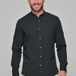 Λινό ανδρικό πουκάμισο μαύρο με μάο γιακά - Slim Fit