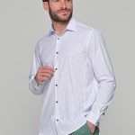 Ανδρικό λευκό πουκάμισο με print navy μπλε μικροσχέδιο – Slim Fit