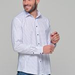 Ανδρικό λευκό πουκάμισο με print μπλε μικροσχέδιο – Slim Fit