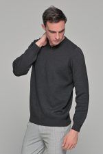 Βαμβακερό Ανδρικό Πουλόβερ με Βε σε Γκρι-Ανθρακί Χρώμα