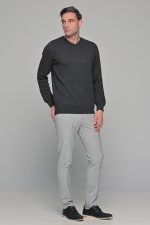 Βαμβακερό Ανδρικό Πουλόβερ με Βε σε Γκρι-Ανθρακί Χρώμα - Image 7