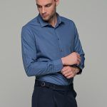Γκρι μπλε ανδρικό πουκάμισο PAPARAZZI χωρίς Τσεπάκι - Slim Fit