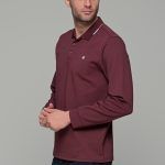 Μπορντό ανδρική μακρυμάνικη βαμβακερή μπλούζα πόλο MS με κουμπιά