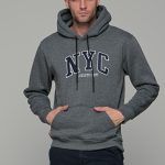 Ανδρικό φούτερ γκρι με κουκούλα και στάμπα (NYC)