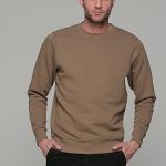 Ανδρικό σκούρο μπεζ φούτερ χωρίς κουκούλα με λαιμόκοψη