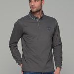 Γκρί ανδρική μακρυμάνικη βαμβακερή μπλούζα πόλο MS με κουμπιά