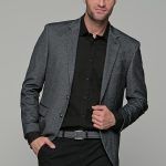 Ανθρακί ανδρικό σακάκι με δίχρωμη πλέξη AM- slim fit