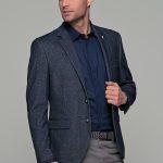Γκρι-μπλε ανδρικό σακάκι με δίχρωμη πλέξη AM- slim fit