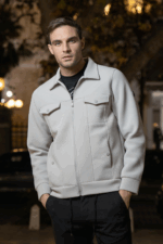 Λευκή - γκρι ανδρική jacket - ζακέτα  και φερμουάρ - slim fit - Image 2