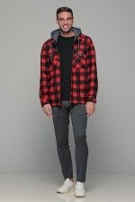 Καρό μαύρο-κόκκινο πουκάμισο jacket με εσωτερική επένδυση και κουκούλα - Loose fit - Image 6