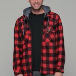 Καρό μαύρο-κόκκινο πουκάμισο jacket με εσωτερική επένδυση και κουκούλα - Loose fit