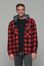 Καρό μαύρο-κόκκινο πουκάμισο jacket με εσωτερική επένδυση και κουκούλα - Loose fit