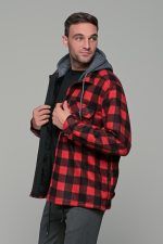 Καρό μαύρο-κόκκινο πουκάμισο jacket με εσωτερική επένδυση και κουκούλα - Loose fit - Image 4