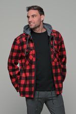 Καρό μαύρο-κόκκινο πουκάμισο jacket με εσωτερική επένδυση και κουκούλα - Loose fit - Image 3