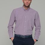 Καρό πουκάμισο μπορντό με γαλάζιο μικροσχέδιο PAPARAZZI χωρίς Τσεπάκι - Classic Fit