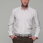 Καρό πουκάμισο λευκό με καφέ ρίγα PAPARAZZI χωρίς Τσεπάκι - Classic Fit