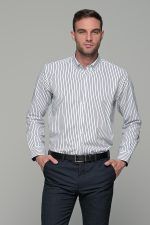 Λευκό πουκάμισο με μπλε ρίγα PAPARAZZI χωρίς Τσεπάκι - Classic Fit